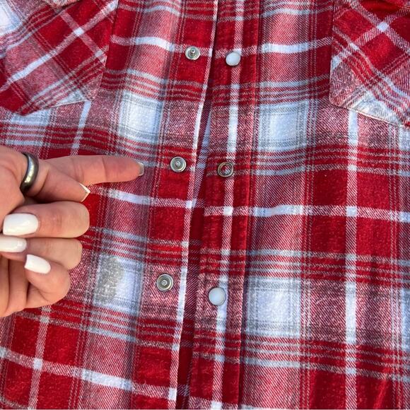 Vintage Karman Red White Plaid Flannel Pearl Snap Western Shirt XXL - Picture 5 of 7
